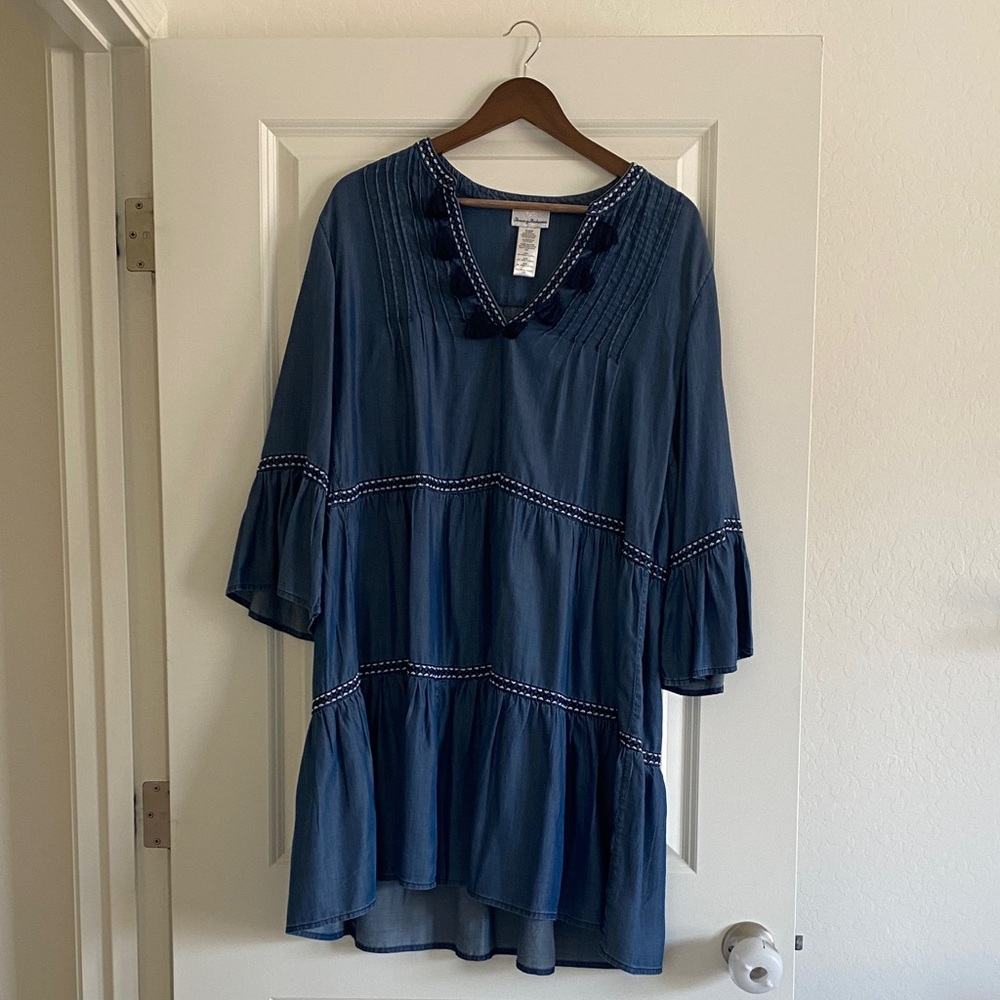 Tommy Bahama Navy Blue Tiered V-Neck Tunic Dress